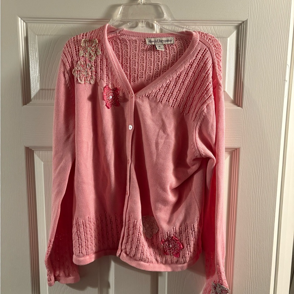Falling Pink Flowers David Brooks SZ PL Women's Sweater